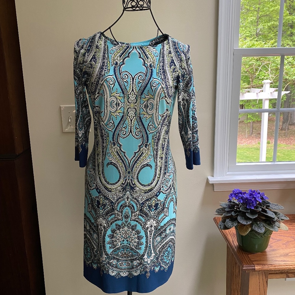 London Times 3/4 Sleeve Medallion Dress Sz 4